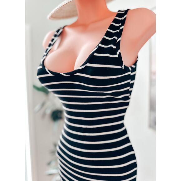 Forbidden Flirtation curve hugging double slit striped maxi dress - Picture 1 of 6
